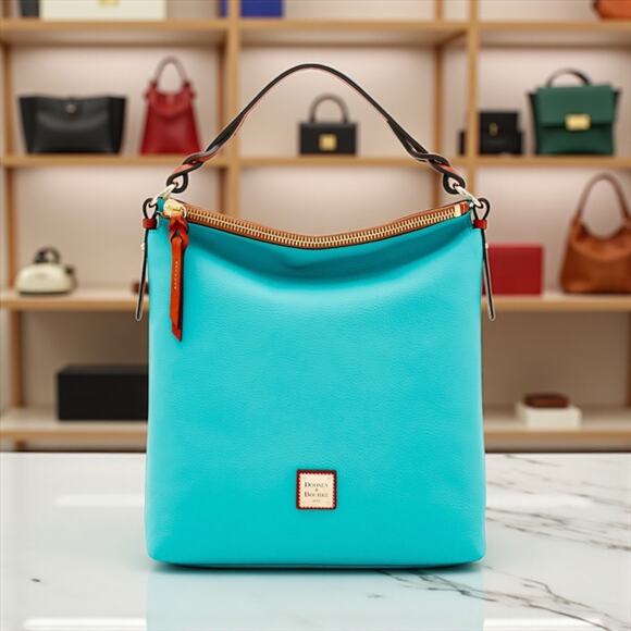 Dooney & Bourke Calf Sloan Hobo Tote in Turquoise with Matching Zip Pouch - Picture 1 of 9